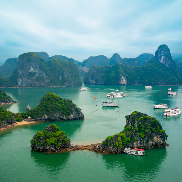 Top view of Halong bay cruise ships