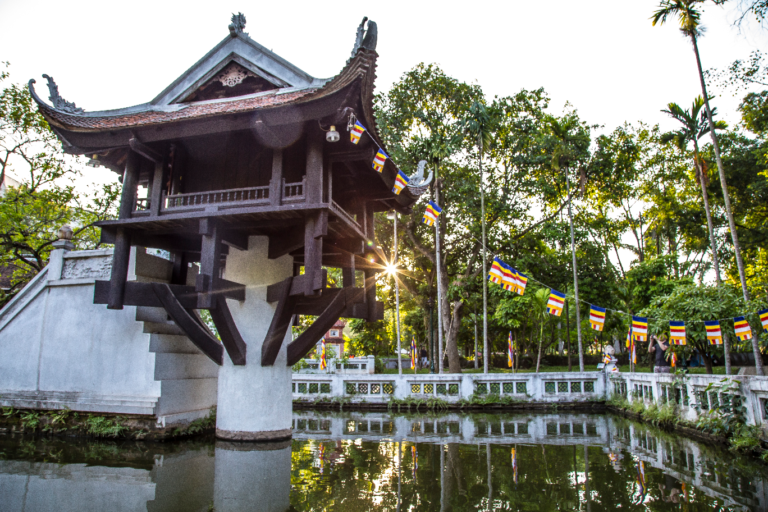 Beautiful temple in Hanoi during sunset