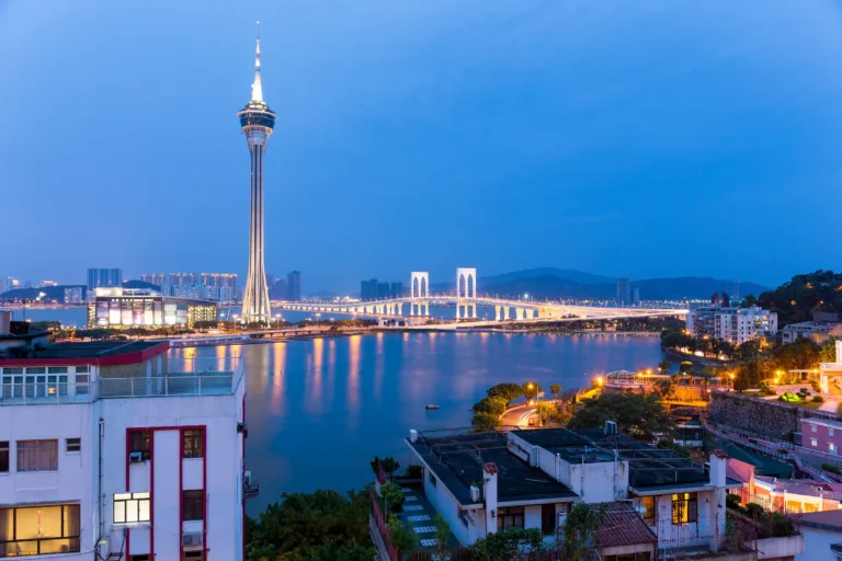 Aerial view of Macau city at night