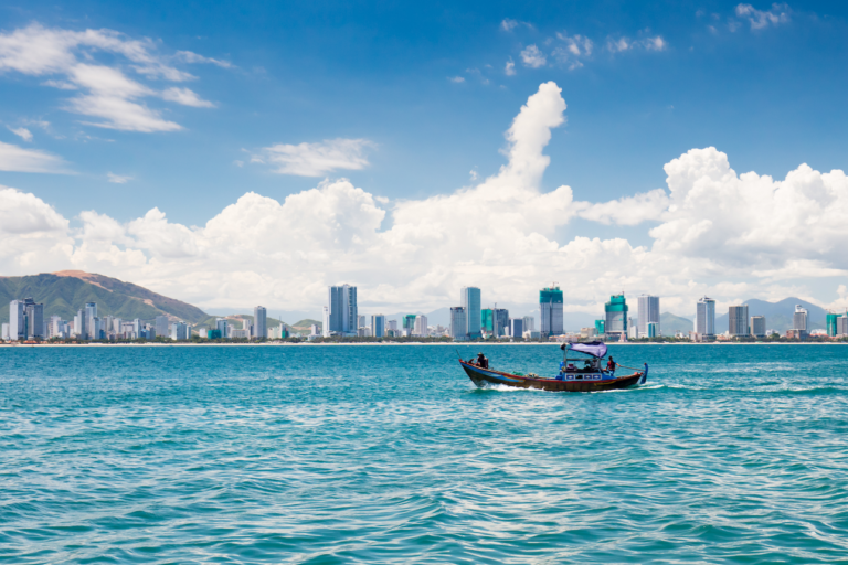 The skyline view of Nha Trang and the sea