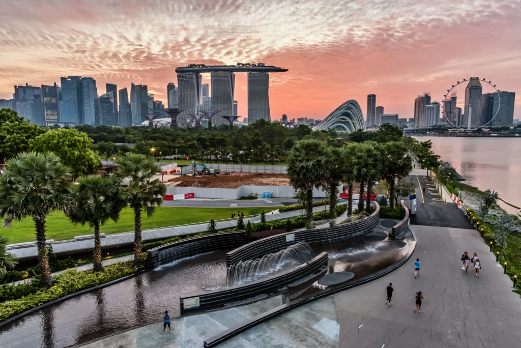 Singapore aerial view at Sunset