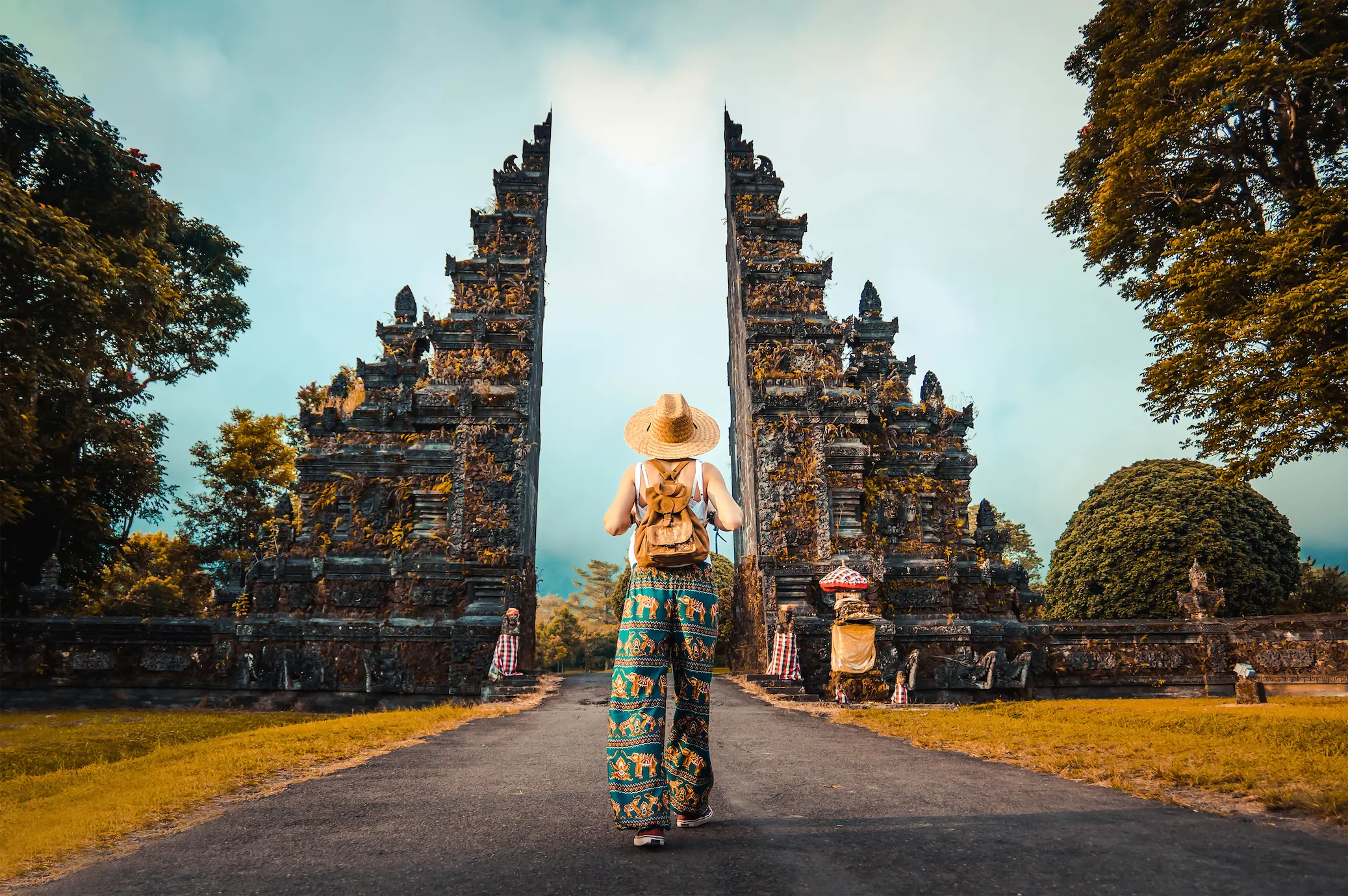 Woman with backpack exploring Bali